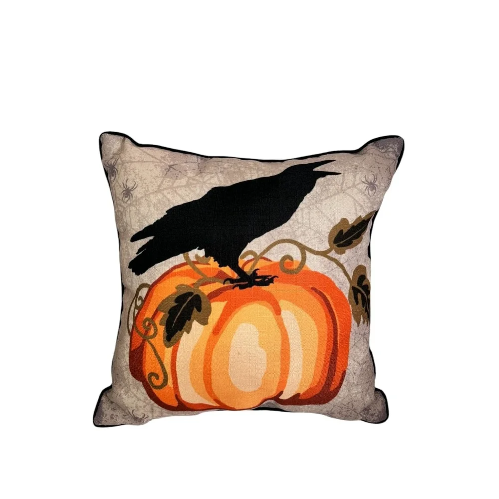 Pier 1‎ Imports Halloween Throw Pillows Crow Raven Pumpkin RARE 16 X 16